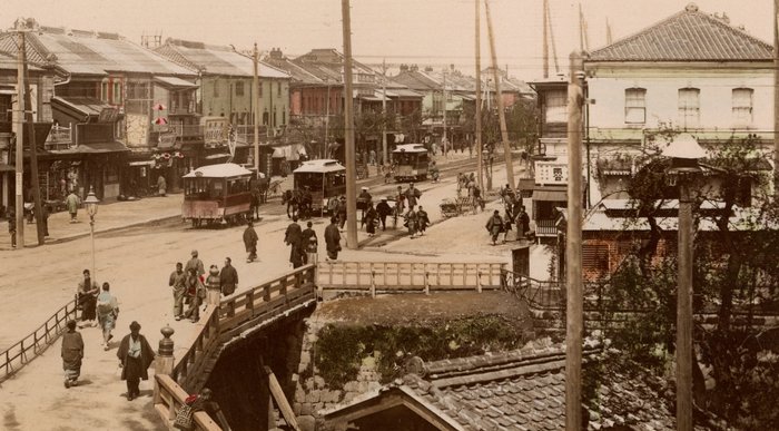 Kusakabe Kimbei Farsari et divers Yokohama School - "Shinbashi Tokyo"