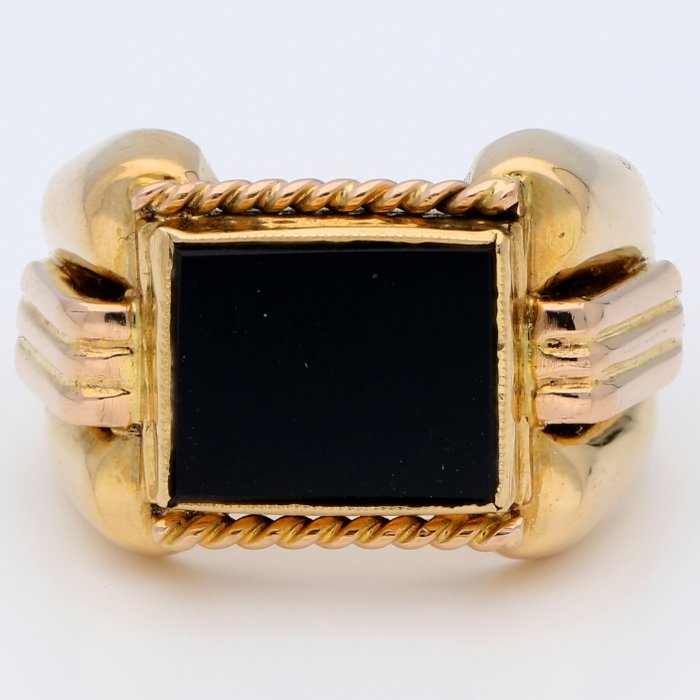 Ingen mindstepris - Ring - 18 kraat Gulguld, Rosaguld - Onyx