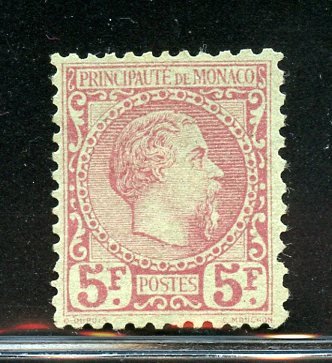 Monaco 1885 - Billede af Charles III - 5 fr karmin - Yvert N. 10