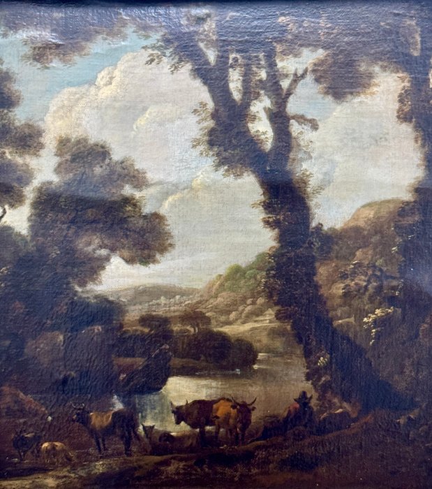 Jan Dirksz Both (1613- 1682), Circle of - An Italianate landscape with cattle and resting herdsman