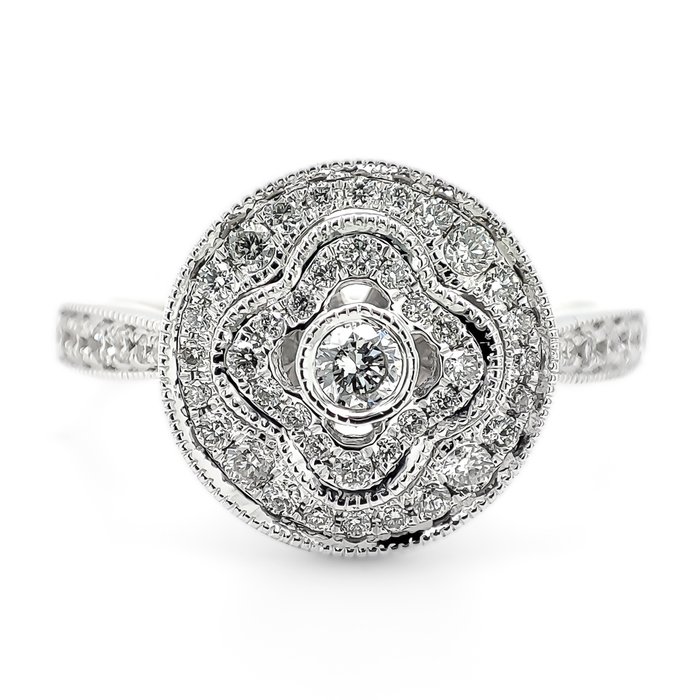 Ring - 14 karat Hvidguld -  072ct tw Diamant (Natur)