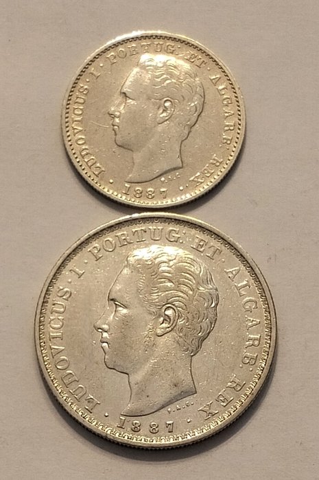 Portugal. D. Luís I (1861-1889). 200 + 500 Réis - 1887 - 2 Moedas  (Ingen mindstepris)