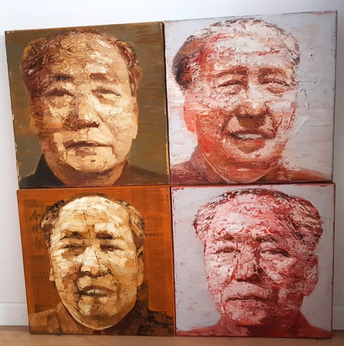 Gao Zengli (1964) - Polyptyque de Mao en beige et en rose