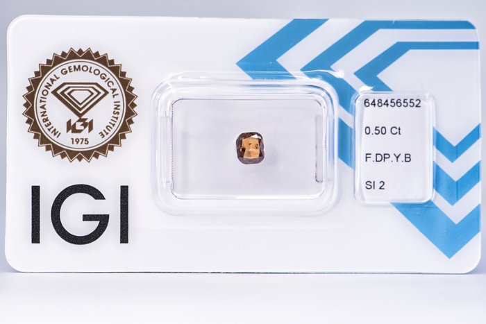 Ingen mindstepris - 1 pcs Diamant  (Naturfarvet)  - 0.50 ct - Pude - Fancy deep Gul Brun - SI2 - International Gemological Institute (IGI)