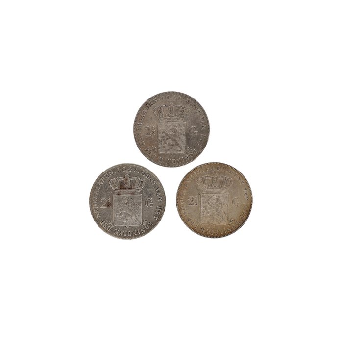 Holland. Willem II. 2 1/2 Gulden 1845/1849 (3 stuks)  (Ingen mindstepris)