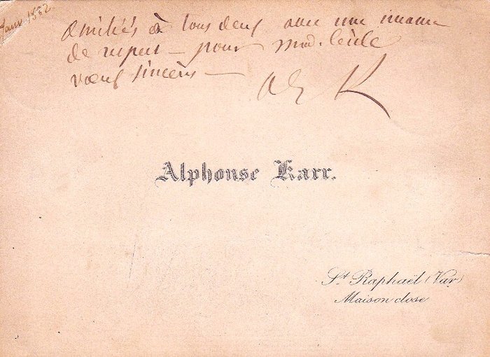 Alphonse Karr - Carte autographe signée - 1882