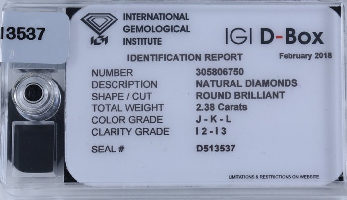 35 pcs Diamant  (Natur)  - 2.38 ct - Rund - J, K, L - I2, I3 - International Gemological Institute (IGI) - Forseglede æske diamanter