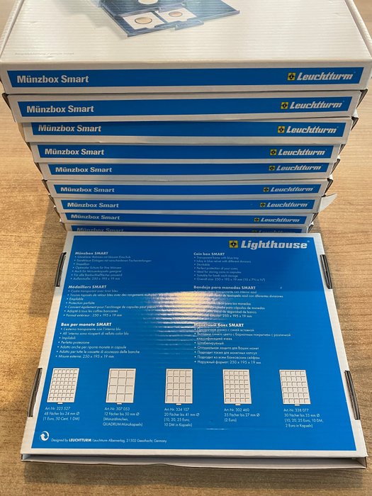 Tilbehør - Leuchtturm. 10 SMART muntcassettes voor het opbergen van 300 stuks 2€ munten in Caps.  (Ingen mindstepris)