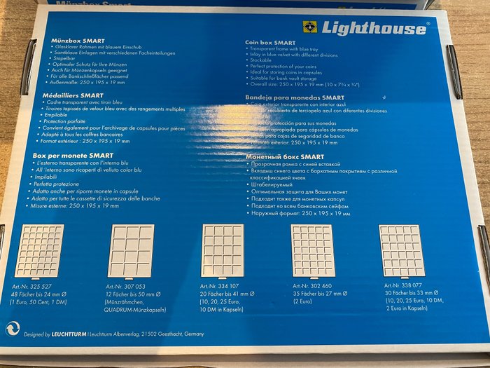 Tilbehør - Leuchtturm. 10 SMART muntcassettes voor het opbergen van 300 stuks 2€ munten in Caps.  (Ingen mindstepris)