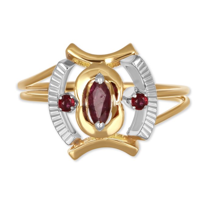 Ring - 18 kraat Gulguld, Hvidguld -  0.21ct. tw. Rubin