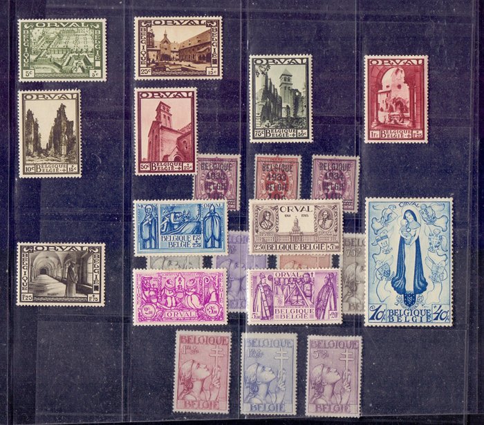 Belgien 1933 - Komplet bind med Grand Orval og Cross of Lorraine - OBP 363/74, 375A/76, 377/83