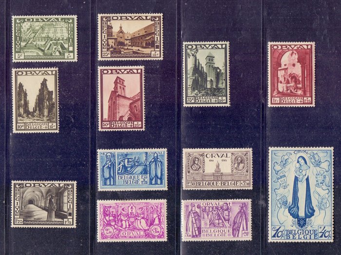 Belgien 1933 - Komplet bind med Grand Orval og Cross of Lorraine - OBP 363/74, 375A/76, 377/83