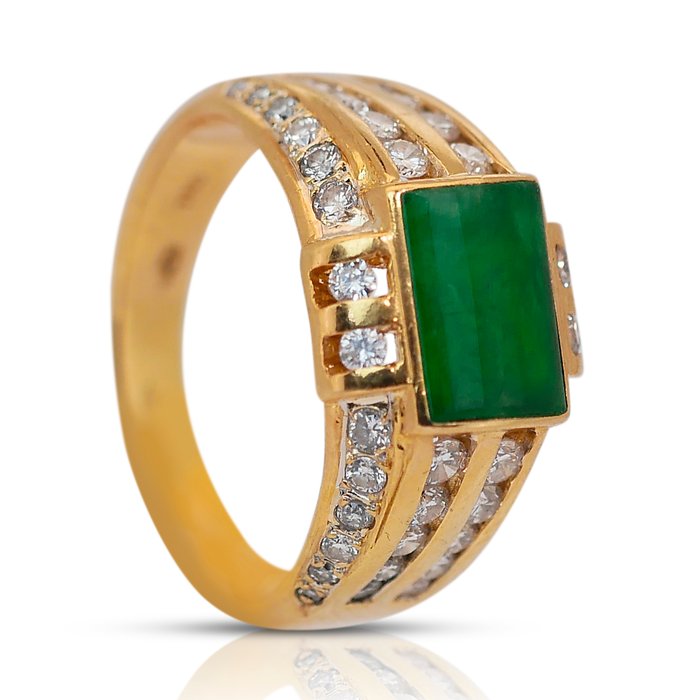 Ring - 18 kraat Gulguld -  3.20ct. tw. Jade - Diamant