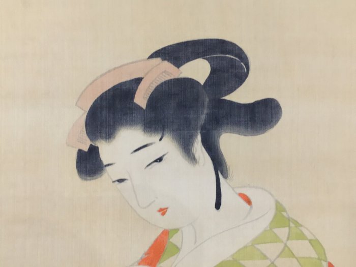 Beautiful woman / Japanese Vintage Hanging Scroll KAKEJIKU / Silk / Hand Painted - Signed - Japan  (Ingen mindstepris)