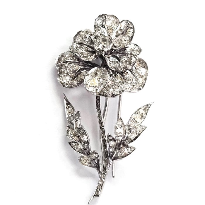 Broche - 18 kraat Hvidguld -  7.00ct. tw. Diamant (Natur)