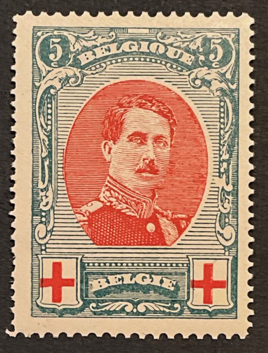 Belgien 1915 - Udgave Albert I Røde Kors 5c Perforering 12x14 - MNH - Smuk Centrage - OBP 132A