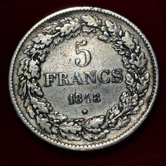 Belgien. Leopold I (1831-1865). 5 Francs 1848  (Ingen mindstepris)