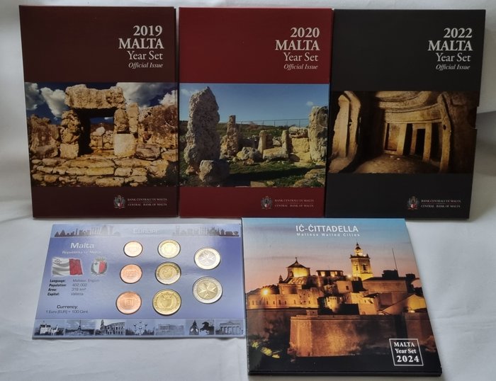 Malta Year Set (FDC) 2008/2024 (incl 2 Euro commemorative) (5 sets)  (Ingen mindstepris)