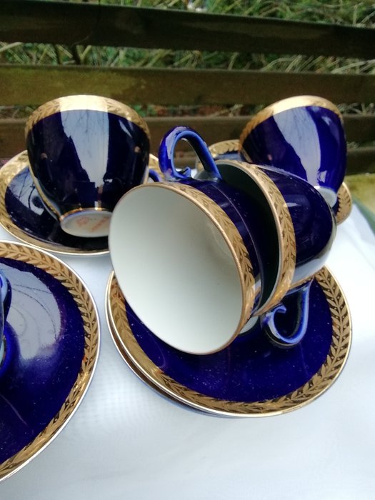 Lomonosov Imperial Porcelain Factory - Kaffesæt til 6 (12) - Classic, royal blue, gold - Knogleporcelæn - Rødmærket, gulddekor