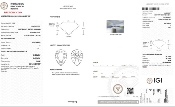 Ingen mindstepris - Vedhæng - 18 kraat Hvidguld -  6.05ct. tw. Diamant (Laboratoriedyrket) - IGI Certificeret