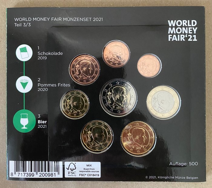 Belgien. Year Set (FDC) 2021 "World Money Fair - Bier"  (Ingen mindstepris)