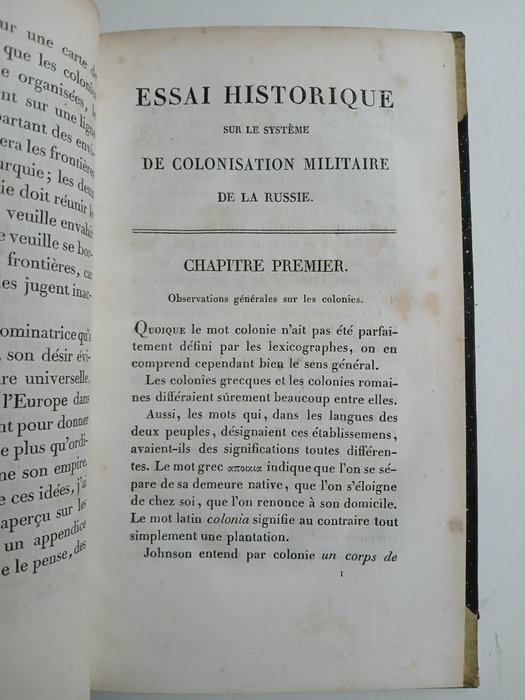 Robert Lyall - Essai Historique sur le systeme de Colonisation militaire de la Russie - 1825