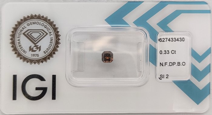 Ingen mindstepris - 1 pcs Diamant  (Naturfarvet)  - 0.33 ct - Pude - Fancy deep Brun Orange - SI2 - International Gemological Institute (IGI)