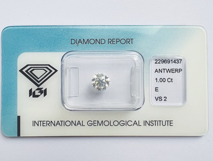 Ingen mindstepris - 1 pcs Diamant  (Natur)  - 1.00 ct - Rund - E - VS2 - International Gemological Institute (IGI)