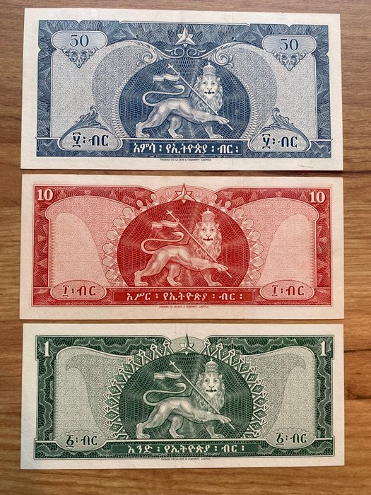 Etiopien. - 1, 10, 50 Dollars 1966 - Pick 25a, 27a, 28a  (Ingen mindstepris)