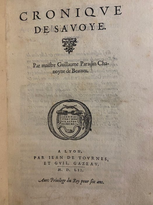 Paradin, Guillaume - Cronique de Savoye - 1552