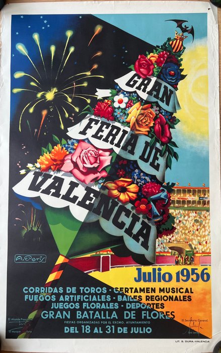 altro - poster pubblicitario GRAN FIERA DE VALENCIA-1956- LITOGRAFIA - 1950‹erne