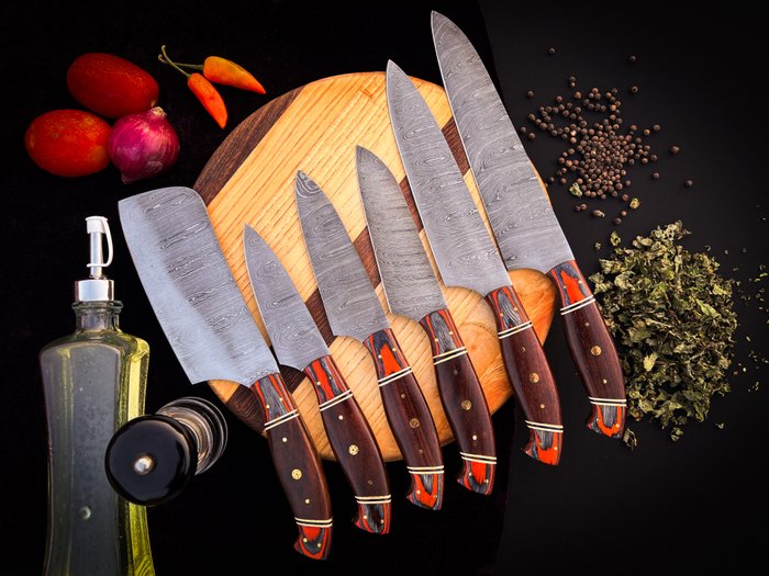 Black Smith - Køkkenkniv - Chef's knife -  Kicthen kokkeknive sæt Formål daglig brug indendørs og udendørs - Alaskan Pakka Wood  Natural Rose Wood - Förenta staterna - Køkken kok og grill sæt