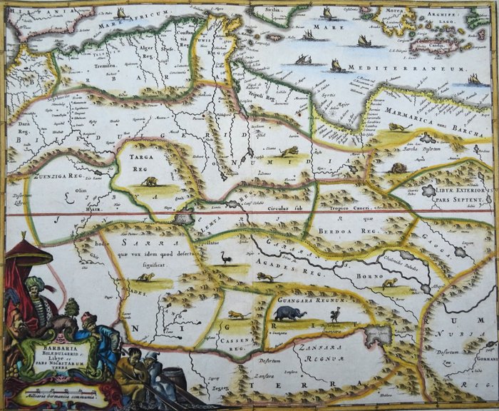 Afrika - Marokko, Tunesien, Algeriet, Libyen, Sahara; Olfert Dapper / Jacob Van Meurs - Barbaria Biledulgerid o Libye et pars Nigritarum Terra - 1661-1680