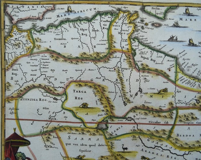 Afrika - Marokko, Tunesien, Algeriet, Libyen, Sahara; Olfert Dapper / Jacob Van Meurs - Barbaria Biledulgerid o Libye et pars Nigritarum Terra - 1661-1680