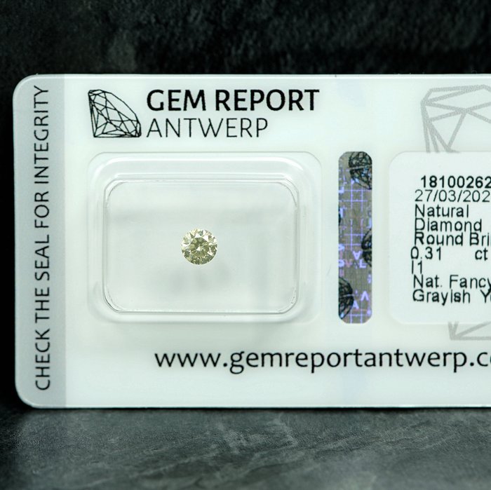 Ingen mindstepris - 1 pcs Diamant  (Naturfarvet)  - 031 ct - Fancy light Grålig Gul - I1 - Gem Report Antwerp (GRA)