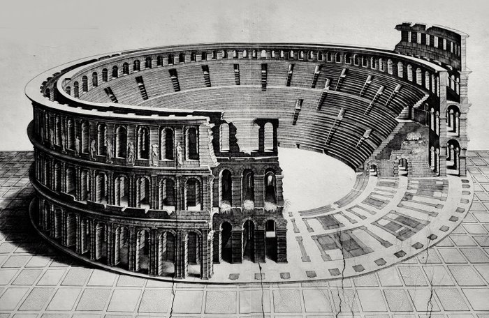 Joan Blaeu / Pieter Mortier - The Verona Arena or Roman Amphitheatre from Nouveau Théâtre d'Italie - 1660-1704