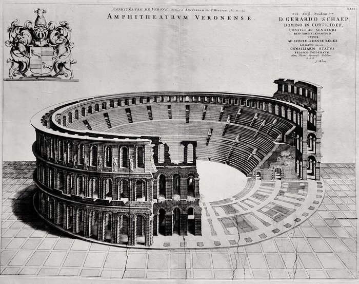 Joan Blaeu / Pieter Mortier - The Verona Arena or Roman Amphitheatre from Nouveau Théâtre d'Italie - 1660-1704