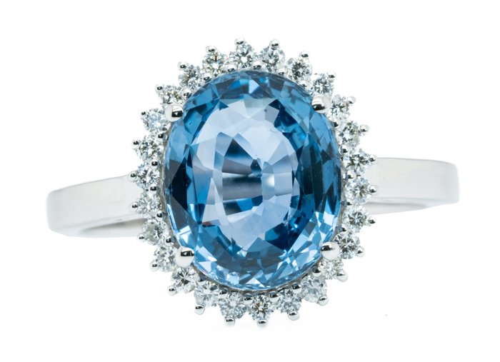 Ingen mindstepris - Ring - 18 kraat Hvidguld, Blå (Ceylon) -  4.41ct. tw. Safir - Diamant - 0,24ct VS-I2