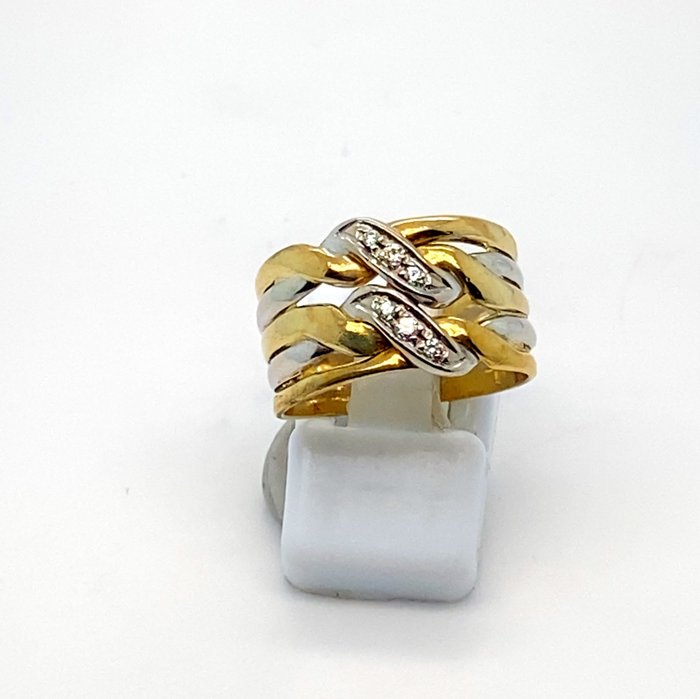 Ring - 18 kraat Gulguld, Hvidguld -  0.10ct. tw. Diamant (Natur)  - Diamant - 18KGuld Bandring Dia RG55