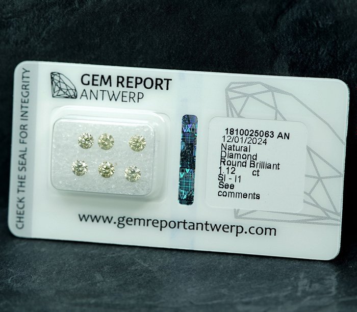 6 pcs Diamant  (Natur)  - 1.12 ct - I1, SI1 - Gem Report Antwerp (GRA)