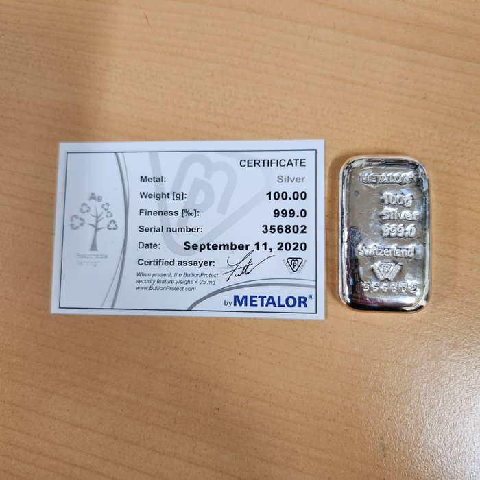 300 gram, (3 x 100 grs) - Sølv 999 - Metalor - Med certifikat