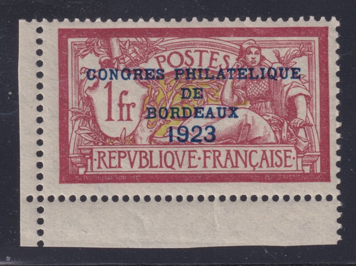 Frankrig 1923 - Bordeaux filatelistiske udstilling nr 182 arkets hjørne Mint * signeret kalve - Yvert