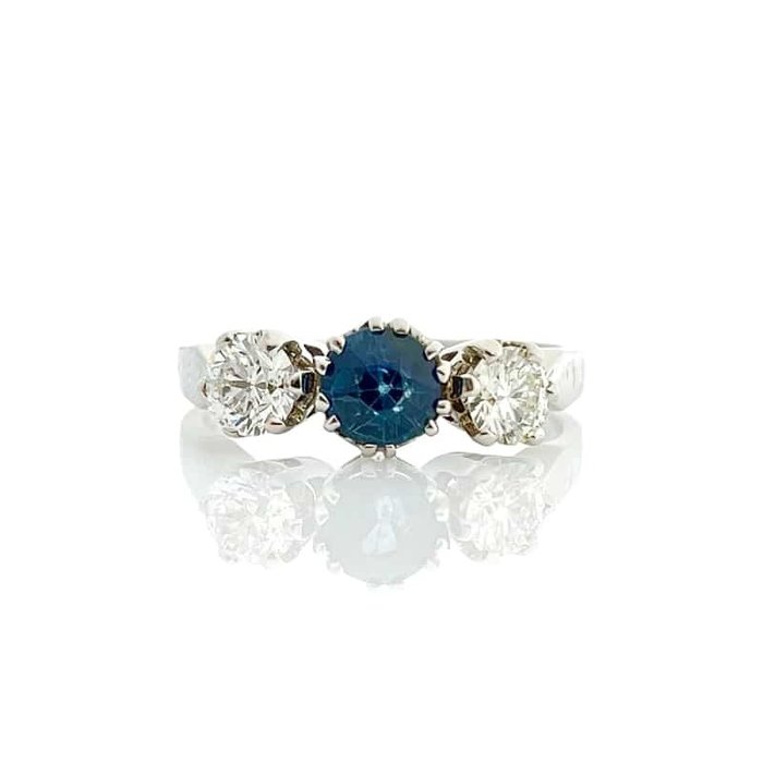 Ring - 14 karat Hvidguld -  1.20ct. tw. Safir - Diamant - Royal Safir Ring