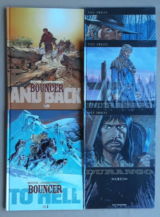 Western-Konvolut: "Bouncer" Band 8 und 9, "Durango" Band 1, 2 und 4 (originalverpackt) - "To hell", "And back", "Hunde heulen im Winter", "Gewalt, Zorn und Tod", "Amos" - 5 Album