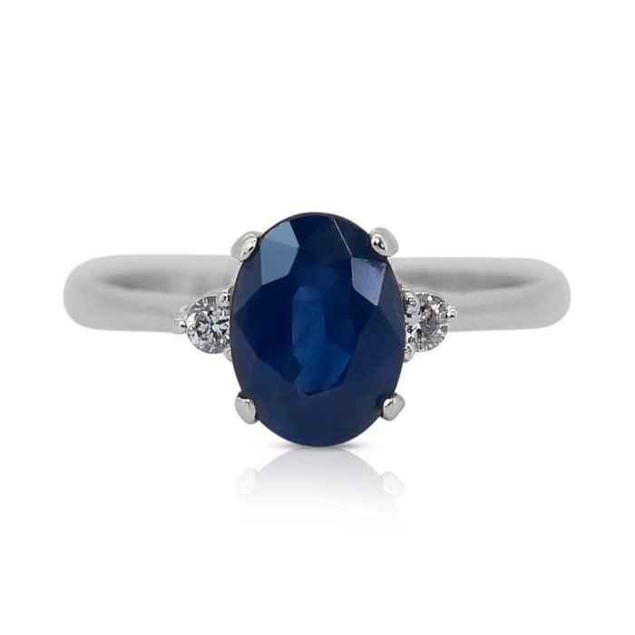 Ingen mindstepris - Ring - 14 karat Hvidguld -  1.63ct. tw. Safir - Diamant