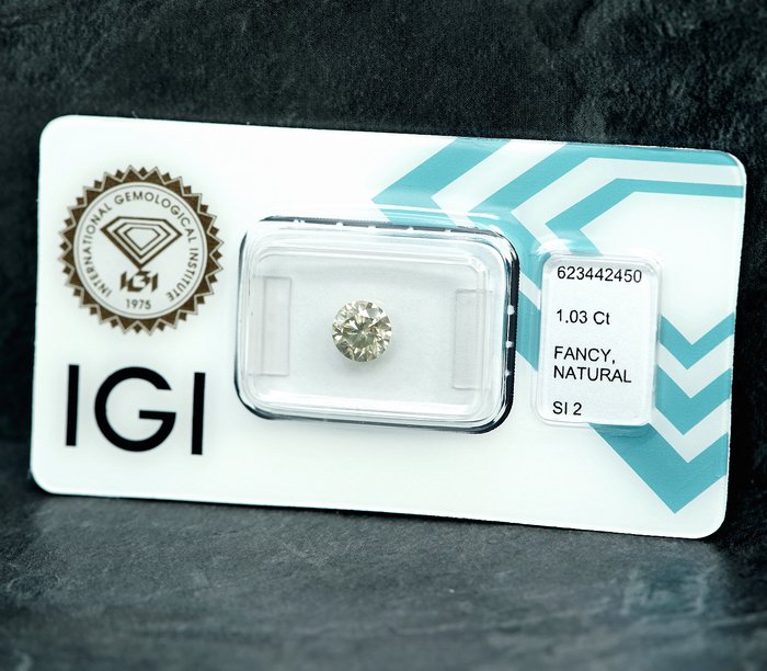 1 pcs Diamant  (Naturfarvet)  - 1.03 ct - Fancy light Grålig Gul - SI2 - International Gemological Institute (IGI)