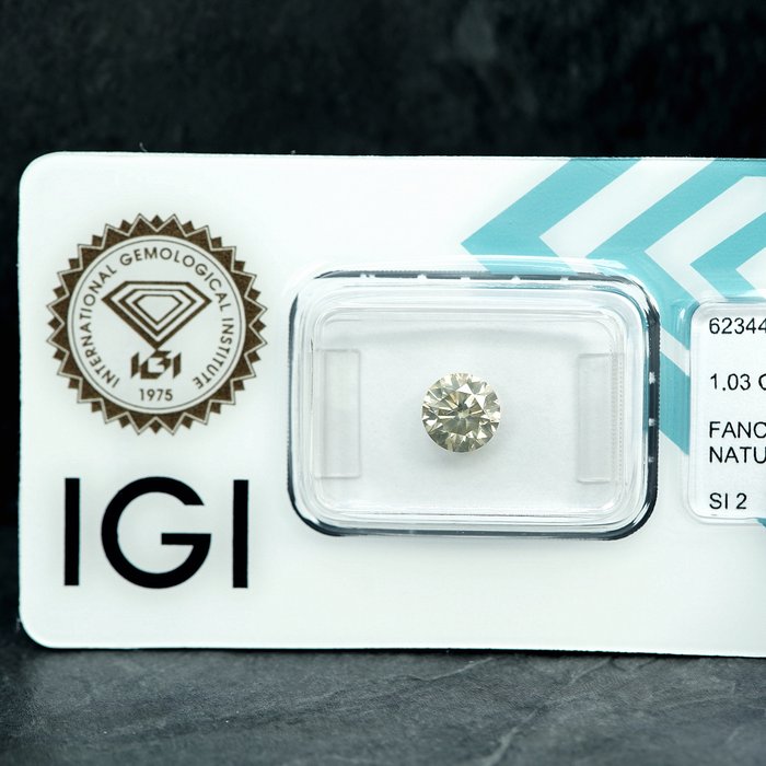 1 pcs Diamant  (Naturfarvet)  - 1.03 ct - Fancy light Grålig Gul - SI2 - International Gemological Institute (IGI)