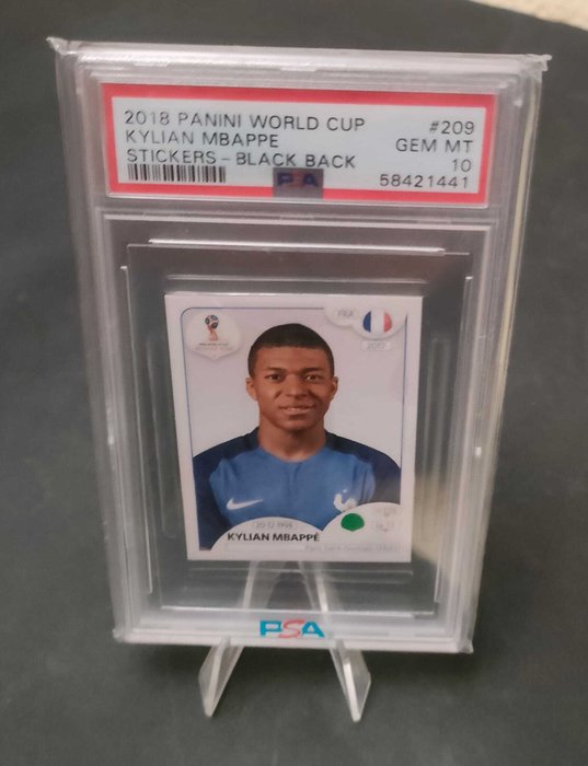 2018 Panini World Cup Kylian Mbappé #209 Rookie - Black Back PSA 10 Graded sticker