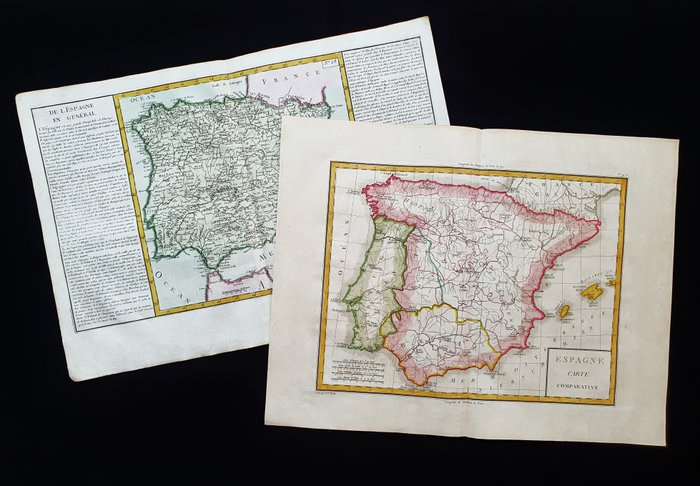 Europa - (Lot af 2) - Spanien / Portugal / De Baleariske Øer; Clouet / Mentelle Chanlaire  Belleyme - [LOT of 2] - Espagne Carte Comparative / De l'Espagne en General - 1761-1780