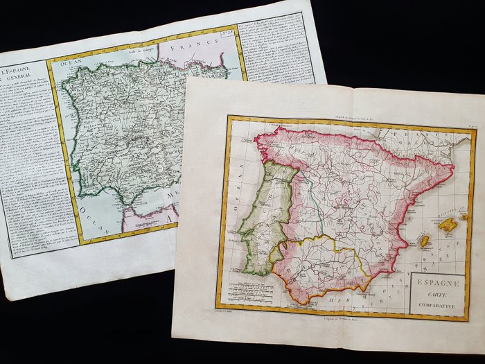 Europa - (Lot af 2) - Spanien / Portugal / De Baleariske Øer; Clouet / Mentelle Chanlaire  Belleyme - [LOT of 2] - Espagne Carte Comparative / De l'Espagne en General - 1761-1780